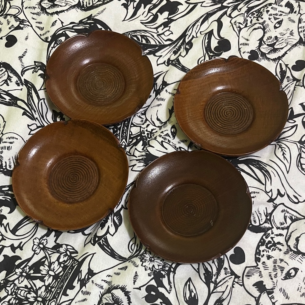 Set of Four Wooden Plates Japanese tea plates